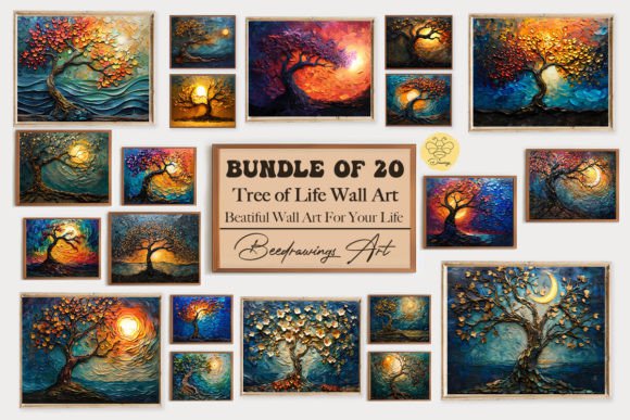 Download Oil Paint Tree of Life Wall Art Bundle - Paint Collection